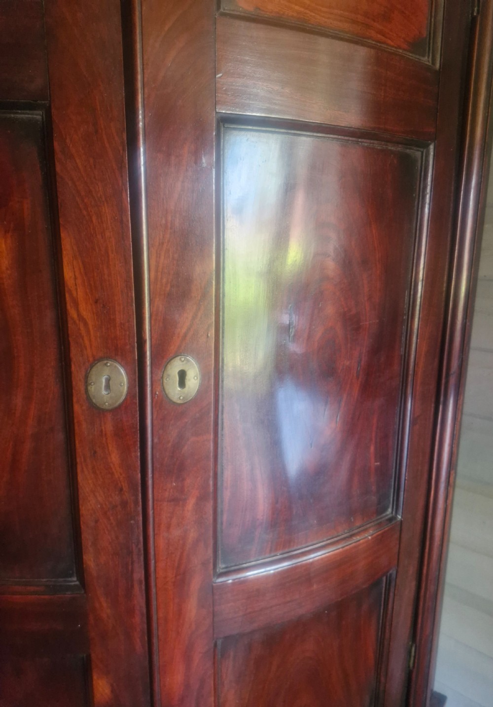 Georgian mahogany 4 door bow fron corner cupboard.  View V