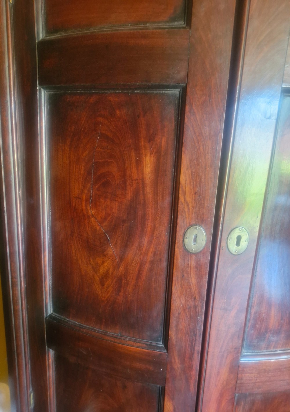 Georgian mahogany 4 door bow fron corner cupboard.  View VIII