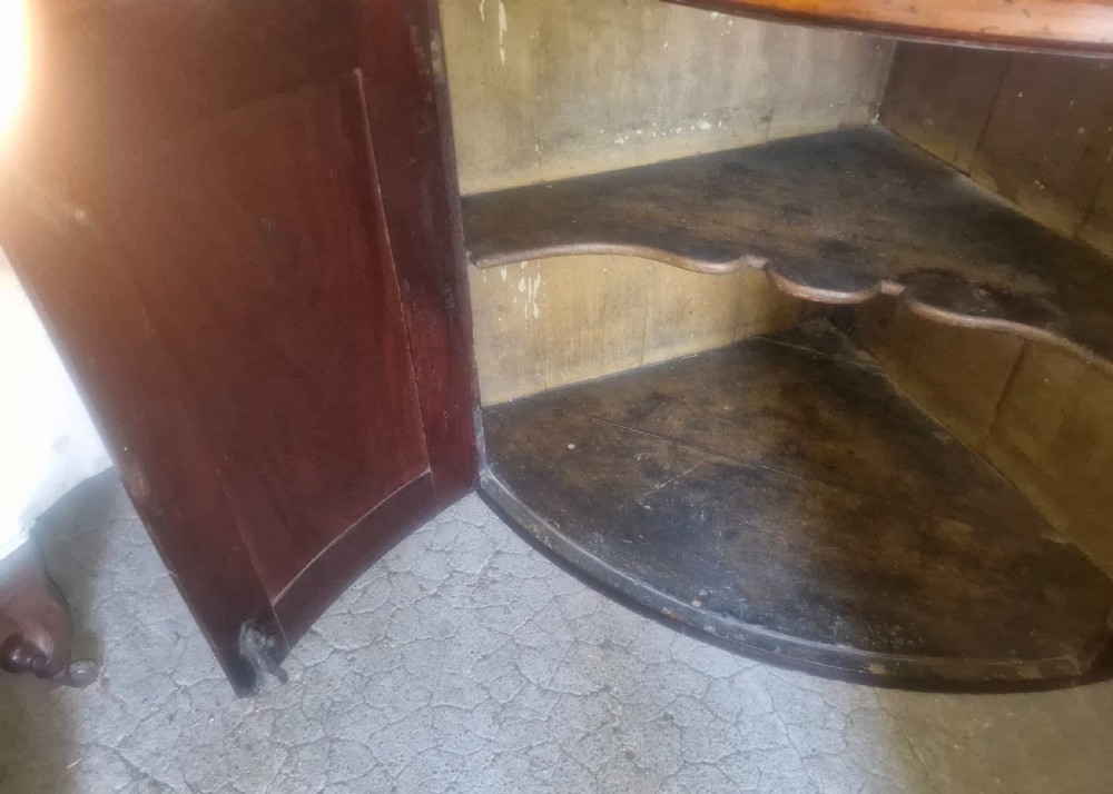 Georgian mahogany 4 door bow fron corner cupboard.  View IX