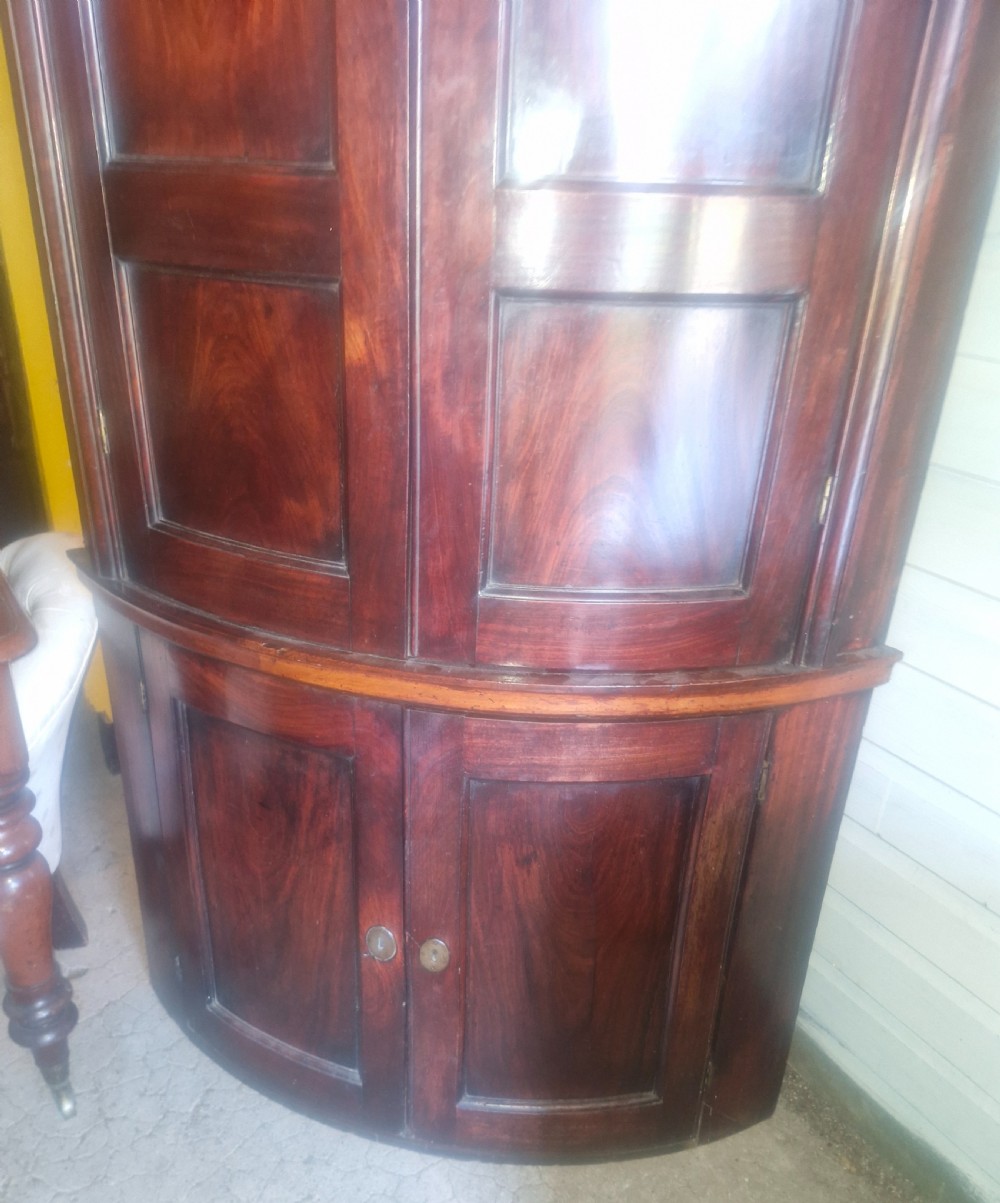 Georgian mahogany 4 door bow fron corner cupboard.  View X