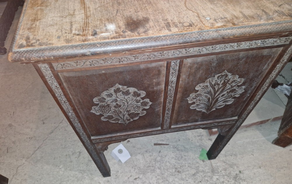 Carved Eastern single pedestal writing desk.  View II