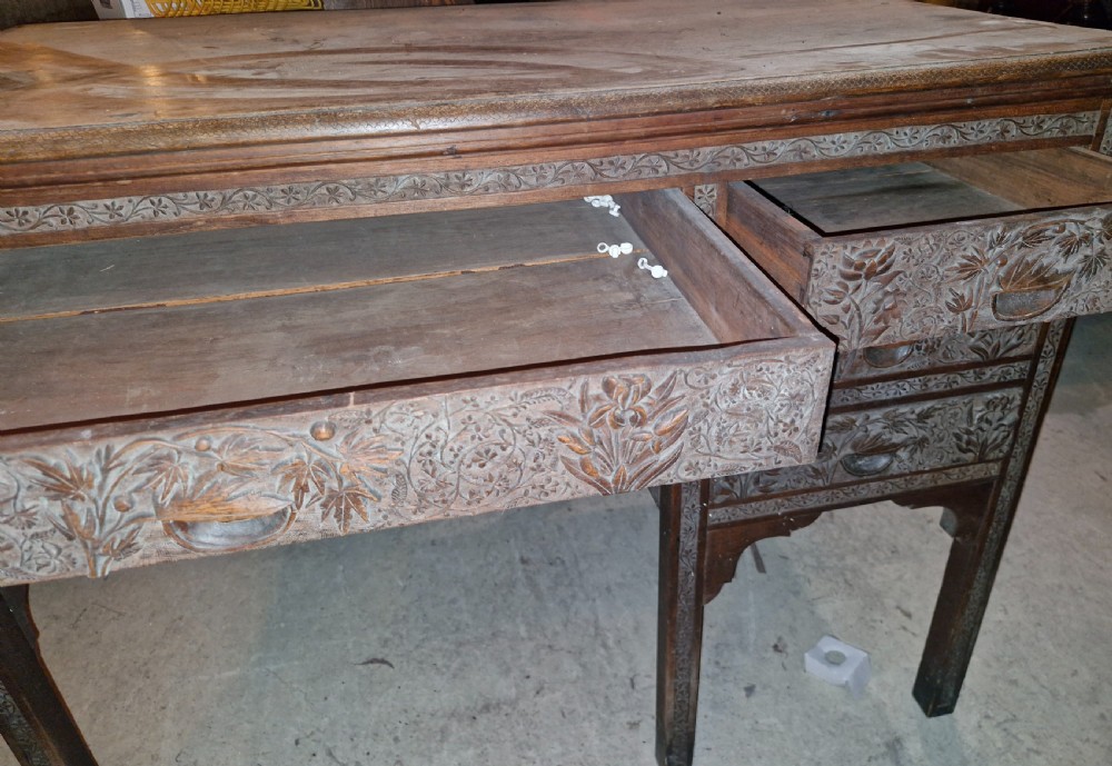 Carved Eastern single pedestal writing desk.  View III