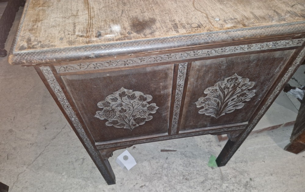 Carved Eastern single pedestal writing desk.  View XI