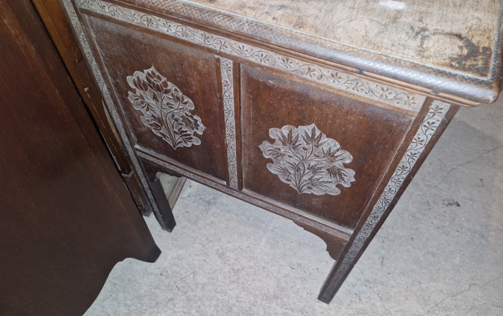 Carved Eastern single pedestal writing desk.  View XII