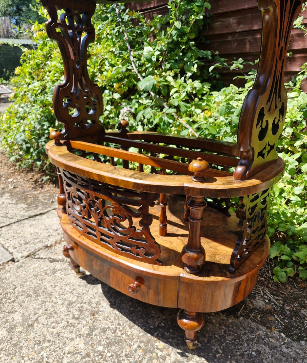 Victorian burr walnut Canterbury. With maker's label. View IV