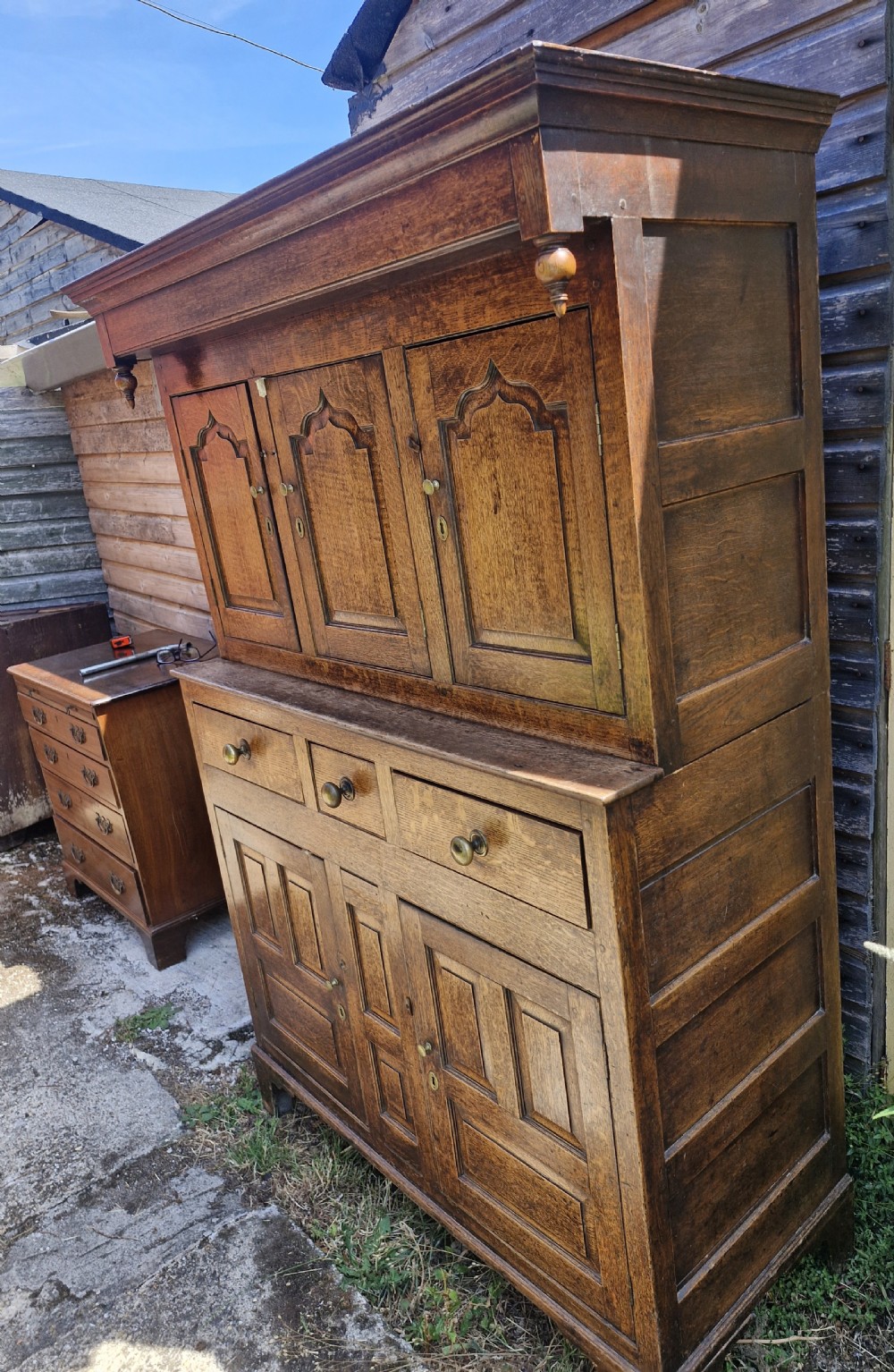 Late Georgian oak court cupboard.  View VIII