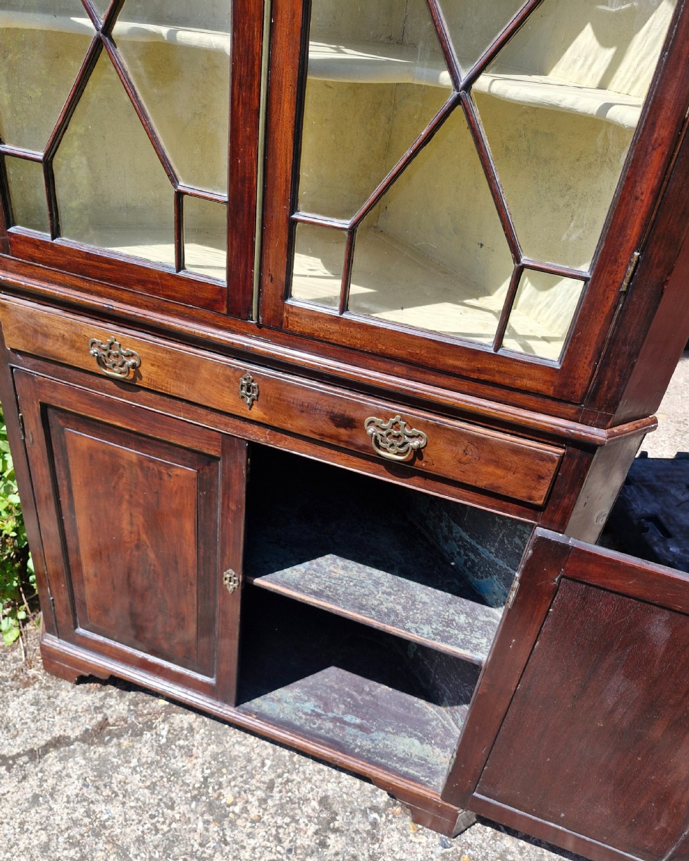 Early 19th century 2 part glazed corner cabinet.  View VII