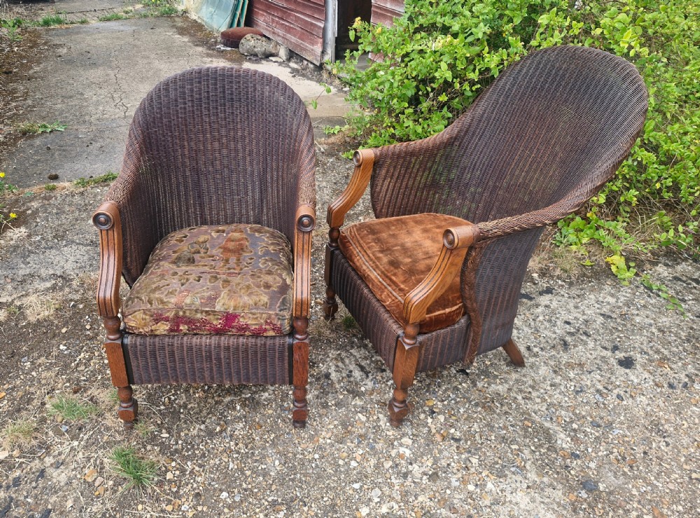 Rare pair of Oak framed Lloyd Loom Ladys and Gents armchairs. View III