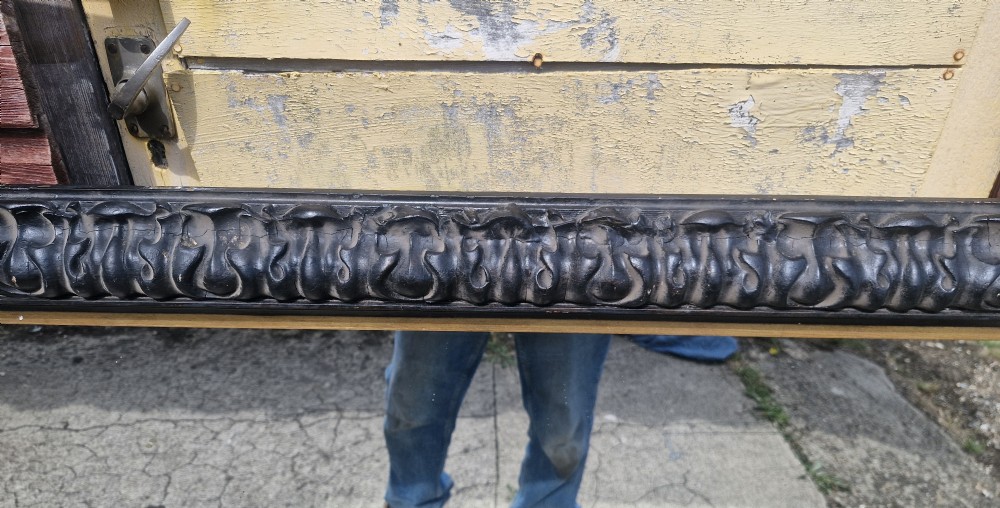 Impressive black and gilt Victorian wall mirror.  View X