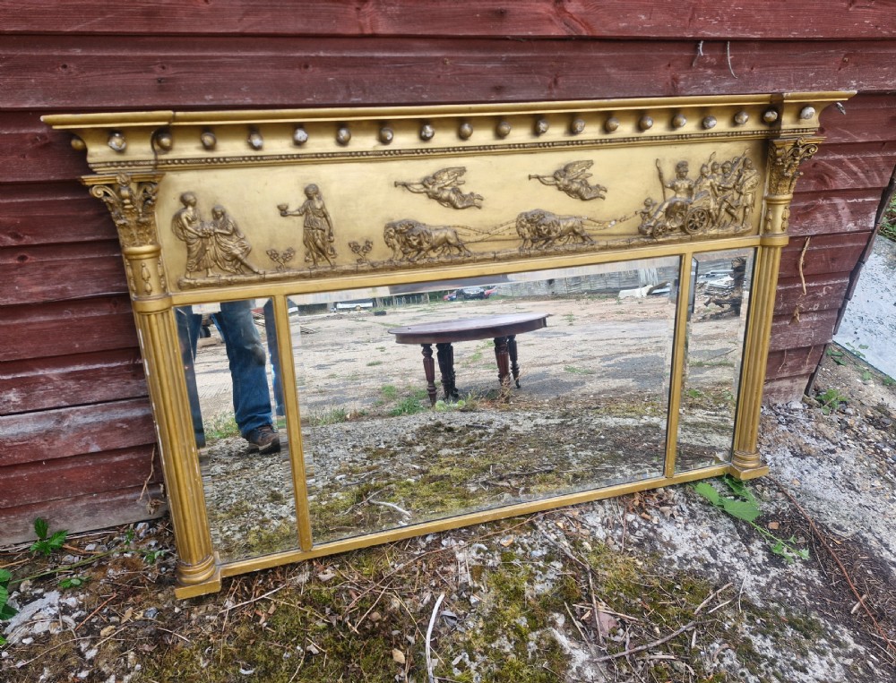 Gilt triple plate overmantel mirror. 