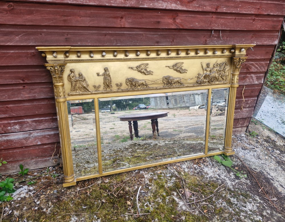 Gilt triple plate overmantel mirror.  View II