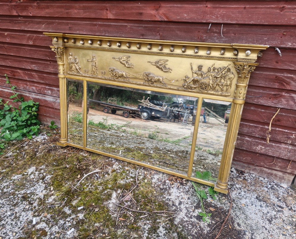 Gilt triple plate overmantel mirror.  View III