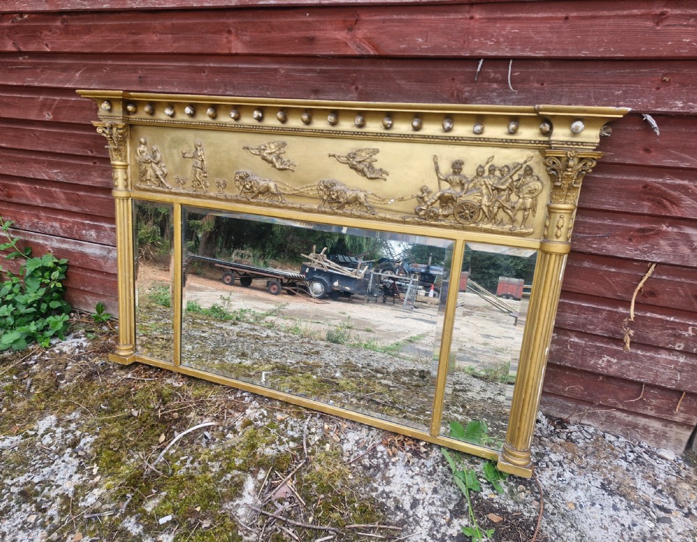 Gilt triple plate overmantel mirror.  View IV