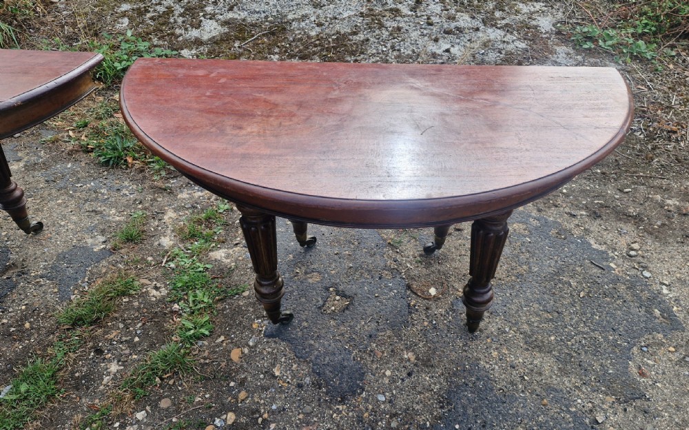 Pair of large Regency mahogany D end side tables.  View II