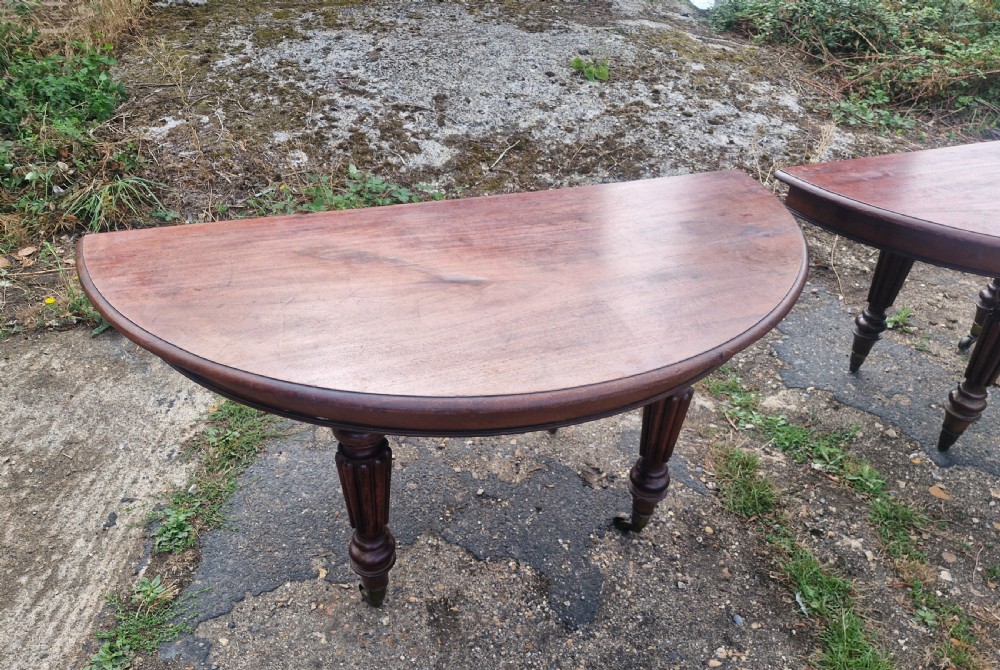Pair of large Regency mahogany D end side tables.  View IV