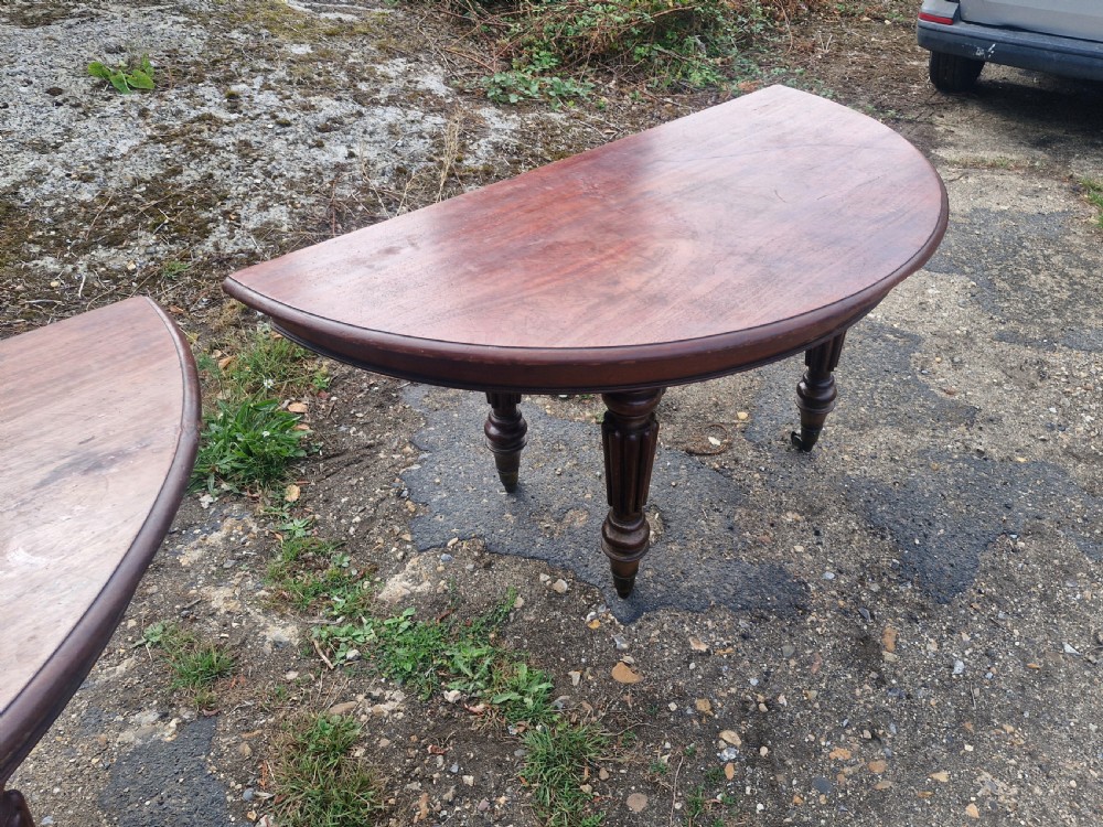 Pair of large Regency mahogany D end side tables.  View VII