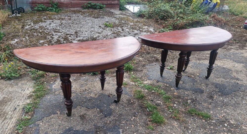 Pair of large Regency mahogany D end side tables.  View VIII