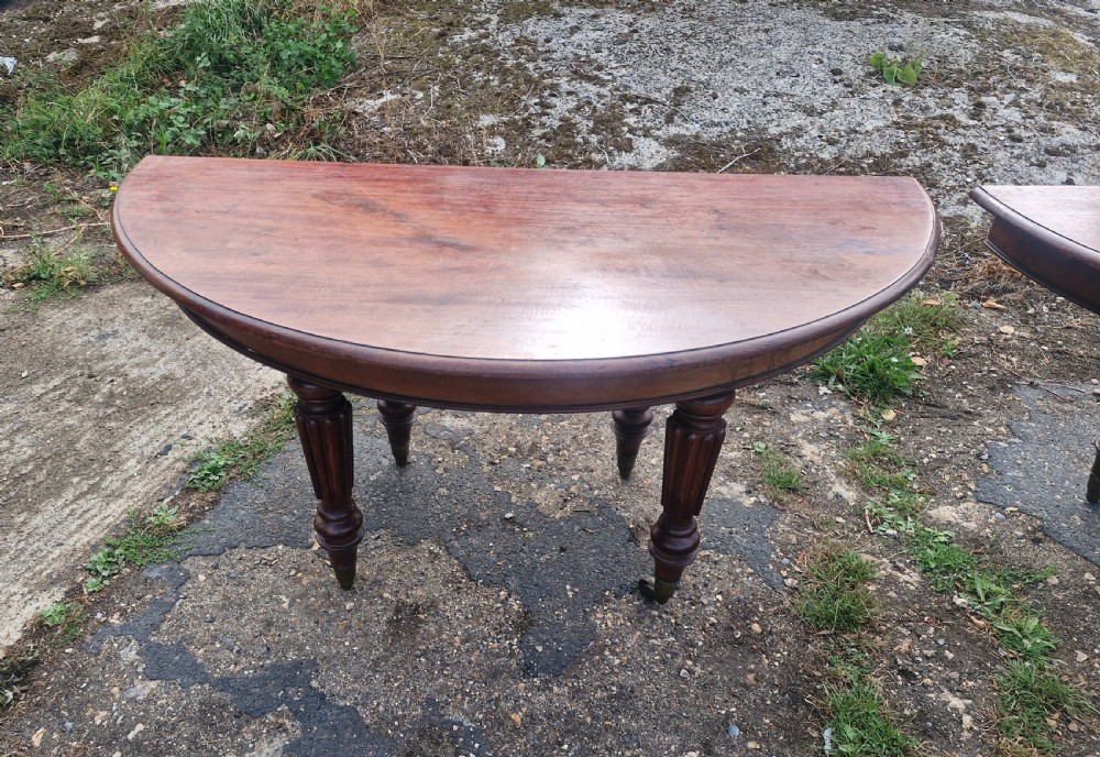 Pair of large Regency mahogany D end side tables.  View IX