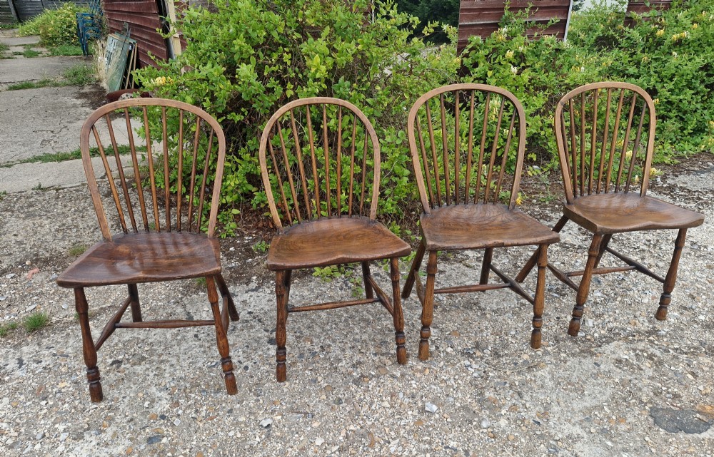 Set of 4 early 19th century West Country Windsor kitchen chairs.  View XI