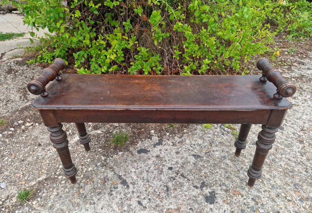 Late Victorian oak hall bench. View V
