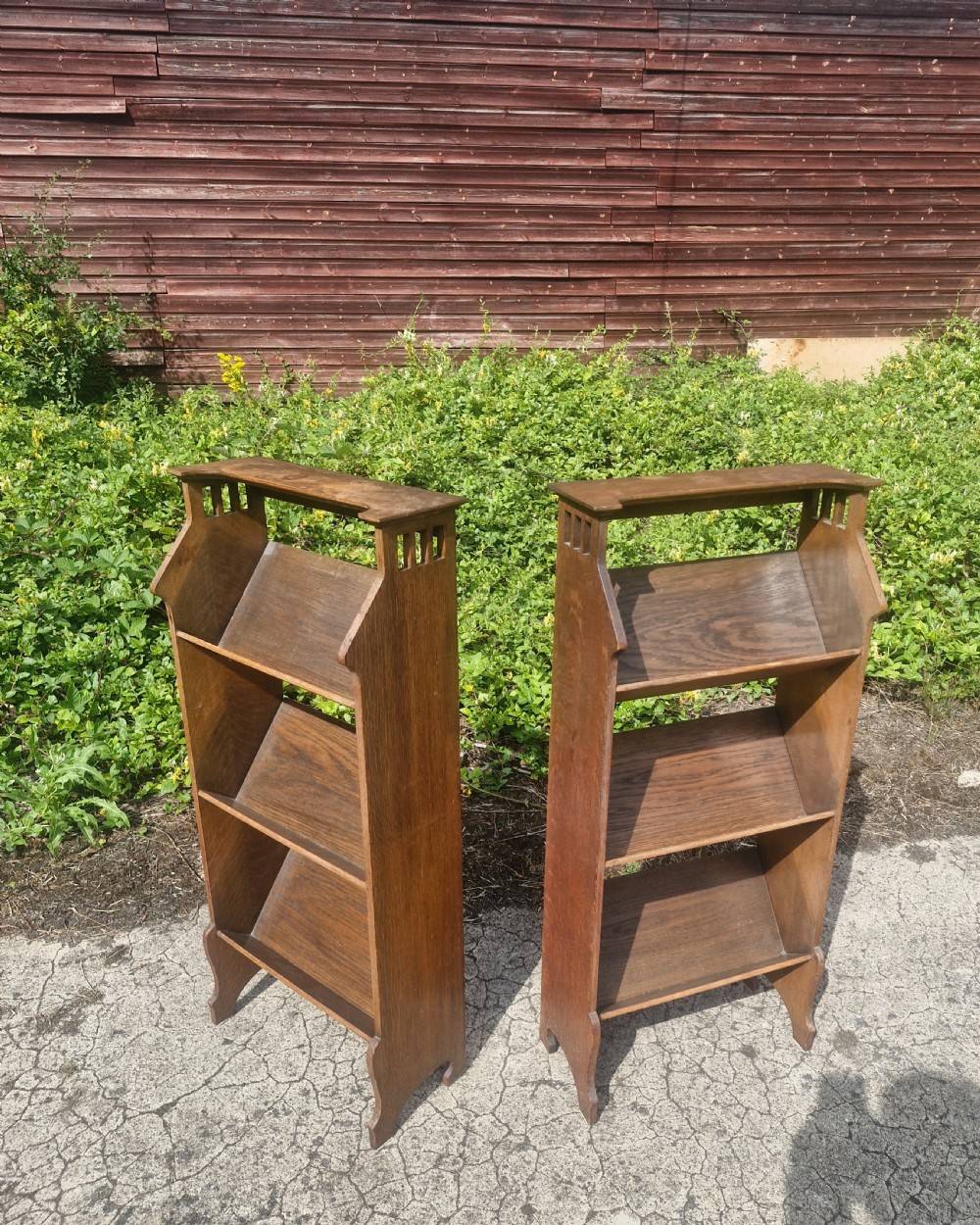 Pair of oak bookcase troughs Stamped with registration number, possibly Shapland and Petter.  View II