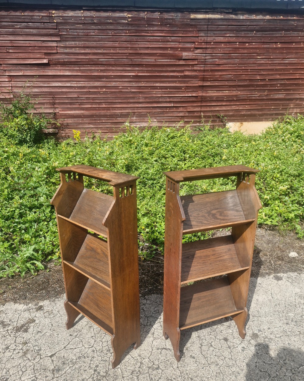 Pair of oak bookcase troughs Stamped with registration number, possibly Shapland and Petter.  View III
