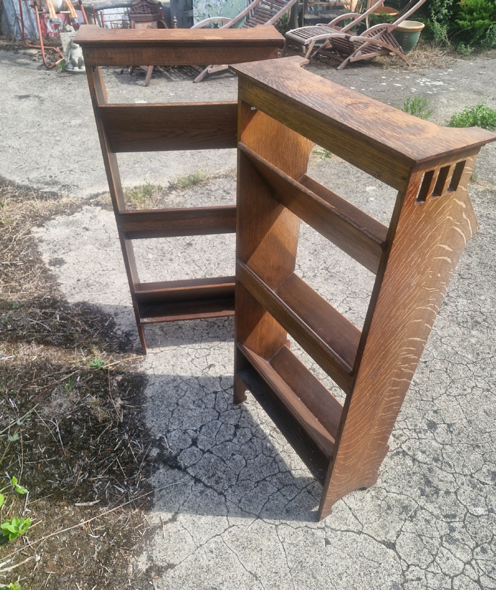 Pair of oak bookcase troughs Stamped with registration number, possibly Shapland and Petter.  View VII