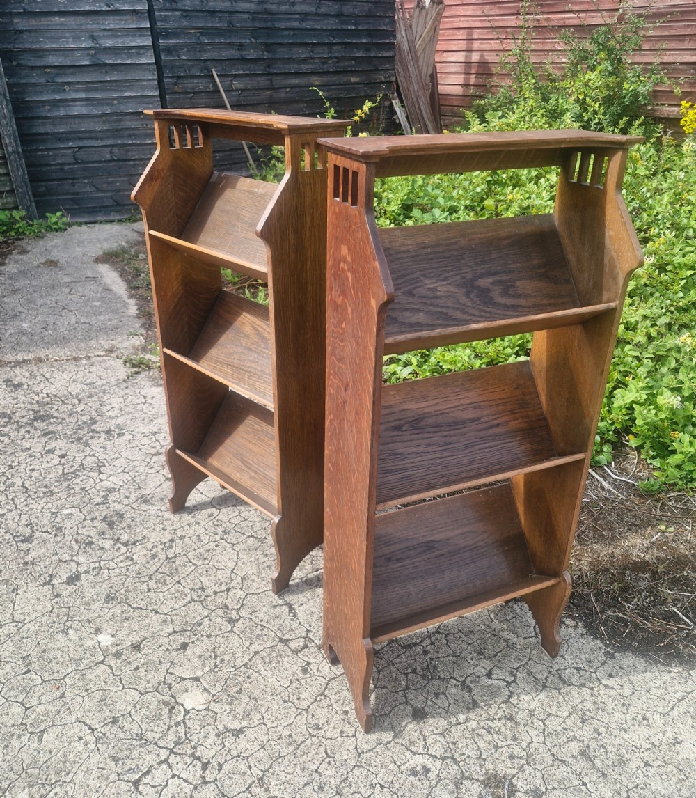 Pair of oak bookcase troughs Stamped with registration number, possibly Shapland and Petter.  View X