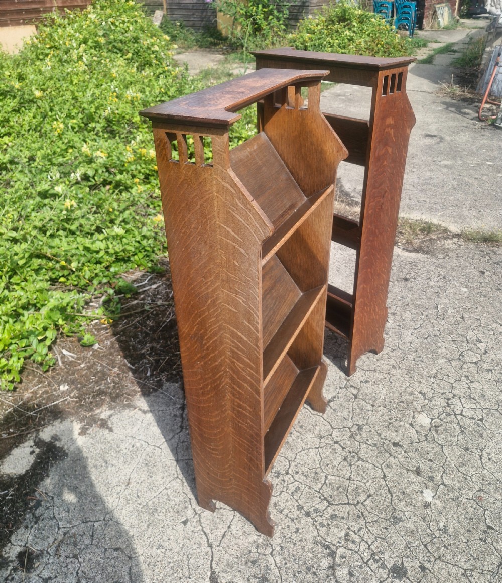 Pair of oak bookcase troughs Stamped with registration number, possibly Shapland and Petter.  View XI