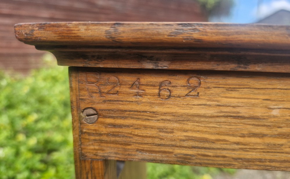 Pair of oak bookcase troughs Stamped with registration number, possibly Shapland and Petter.  View XII