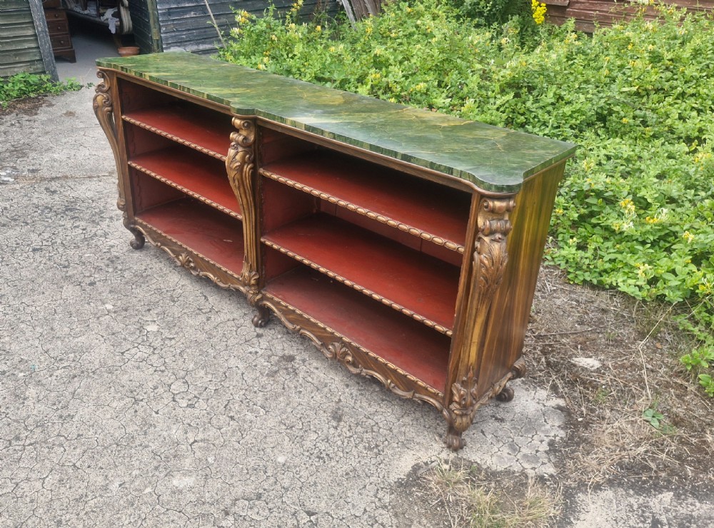 Good decorative open front bookcase with faux marble top.