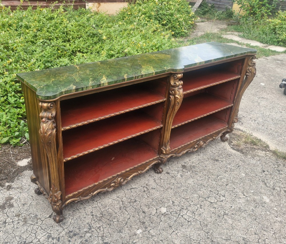 Good decorative open front bookcase with faux marble top. View XI