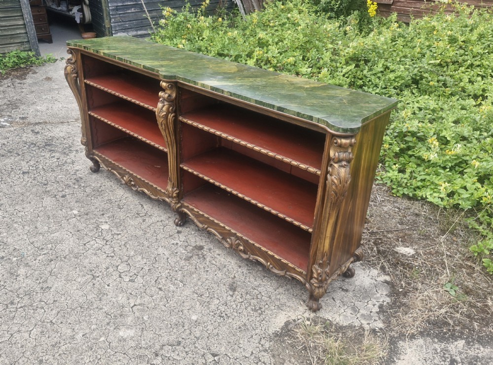 Good decorative open front bookcase with faux marble top. View XV