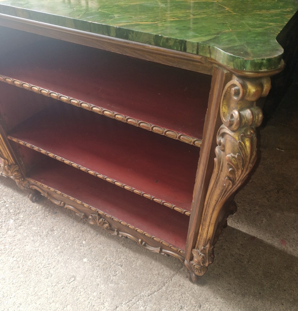 Good decorative open front bookcase with faux marble top. View XVI