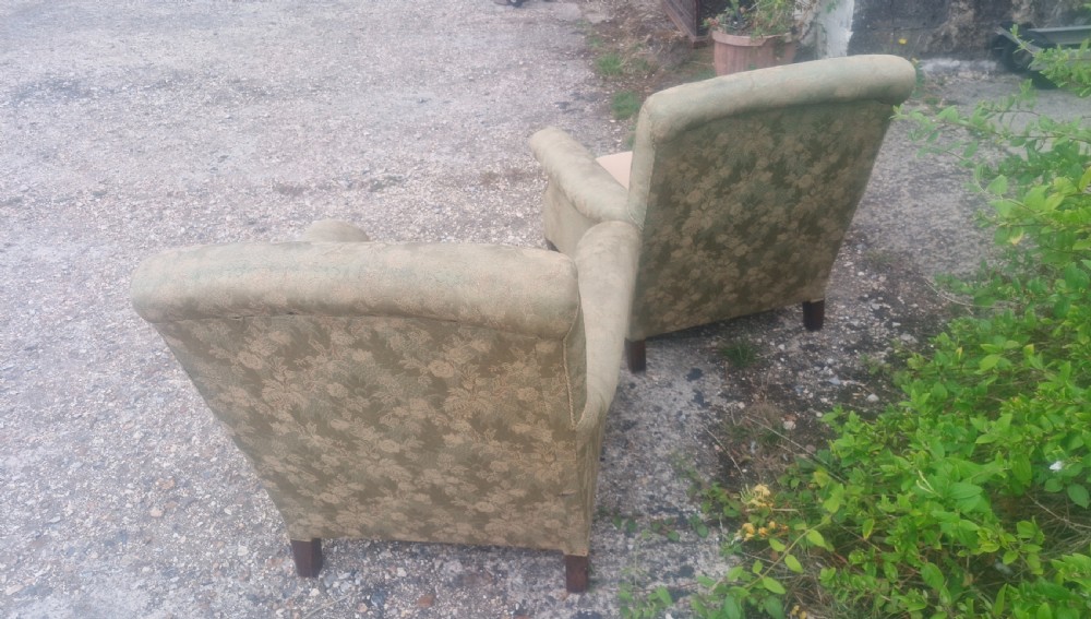 Pair of  upholstered armchairs in the style of Howard.  View II