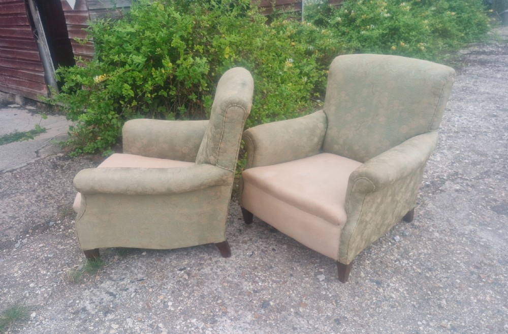 Pair of  upholstered armchairs in the style of Howard.  View III