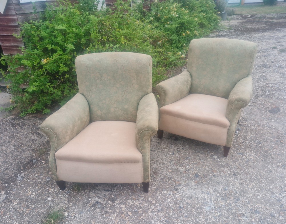 Pair of  upholstered armchairs in the style of Howard.  View IV