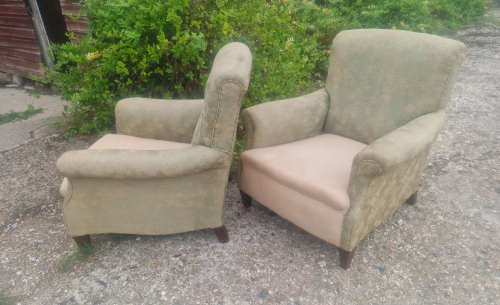 Pair of  upholstered armchairs in the style of Howard.  View V