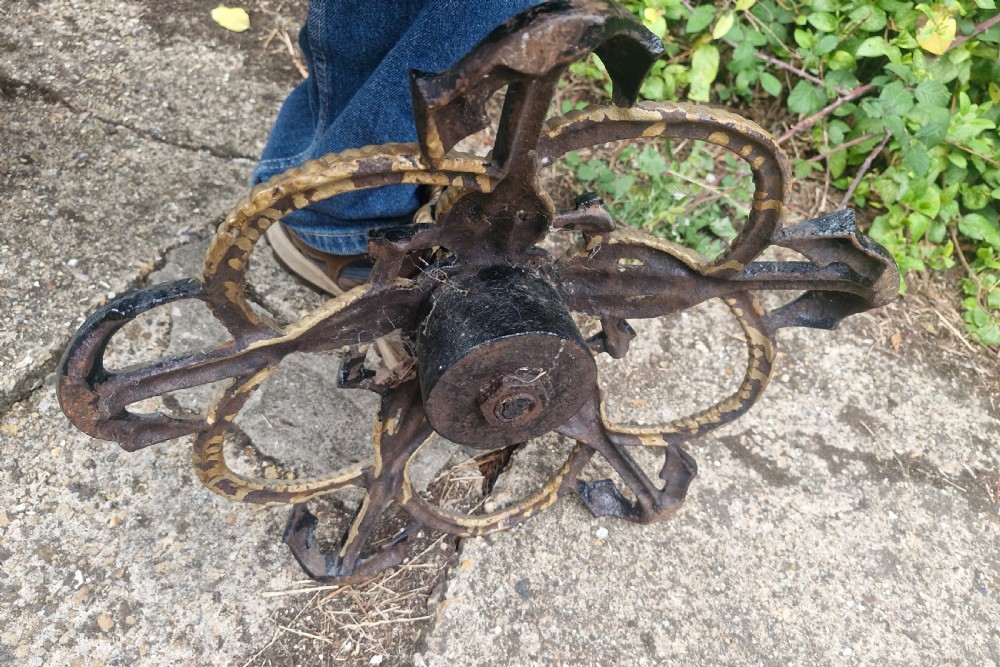 Unusual Victorian cast iron rope and anchor table base  View II
