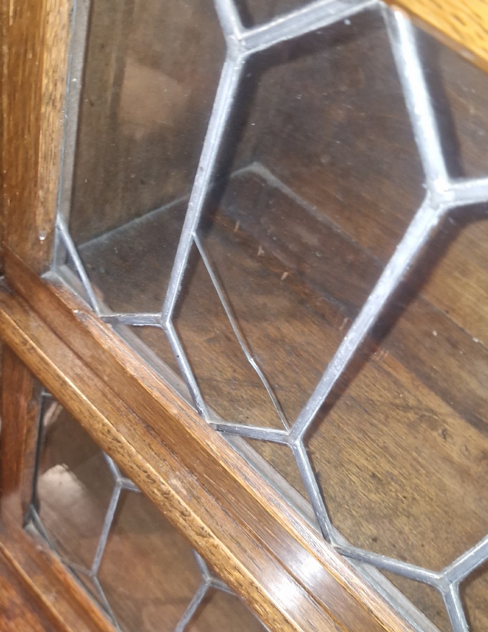 Oak Leaded glazed Globe Wernicke style bookcase cabinet.  View VI