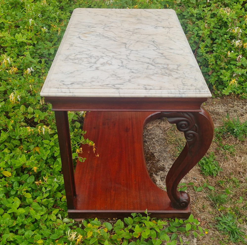 Regency mahogany marble top hall table with all round bevel edge. View V