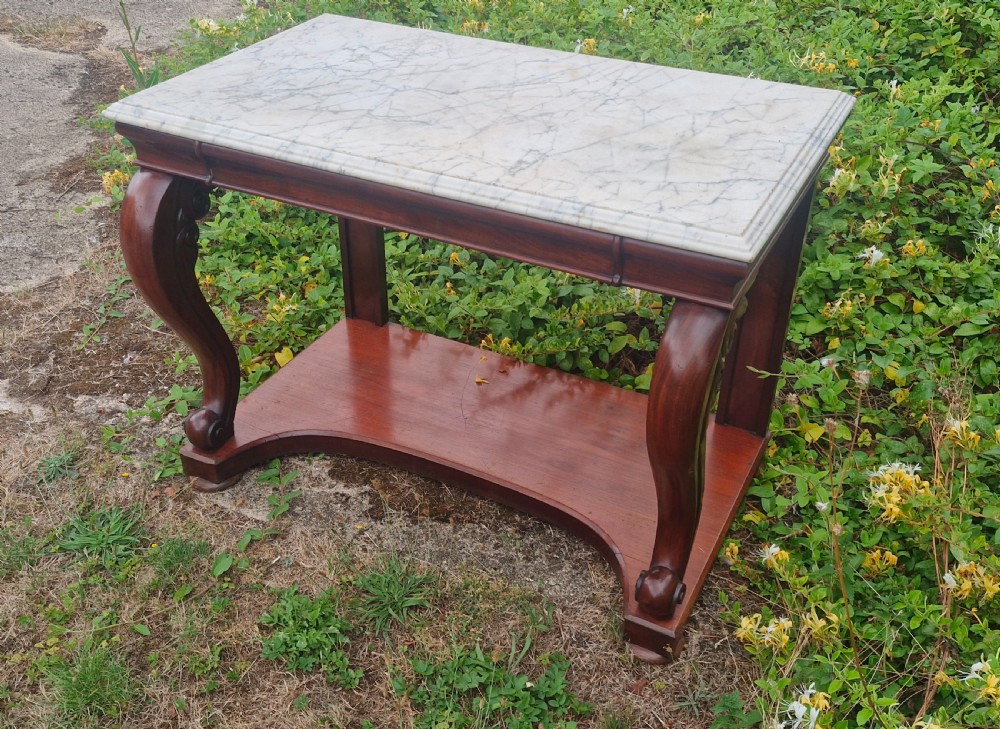 Regency mahogany marble top hall table with all round bevel edge. View VI