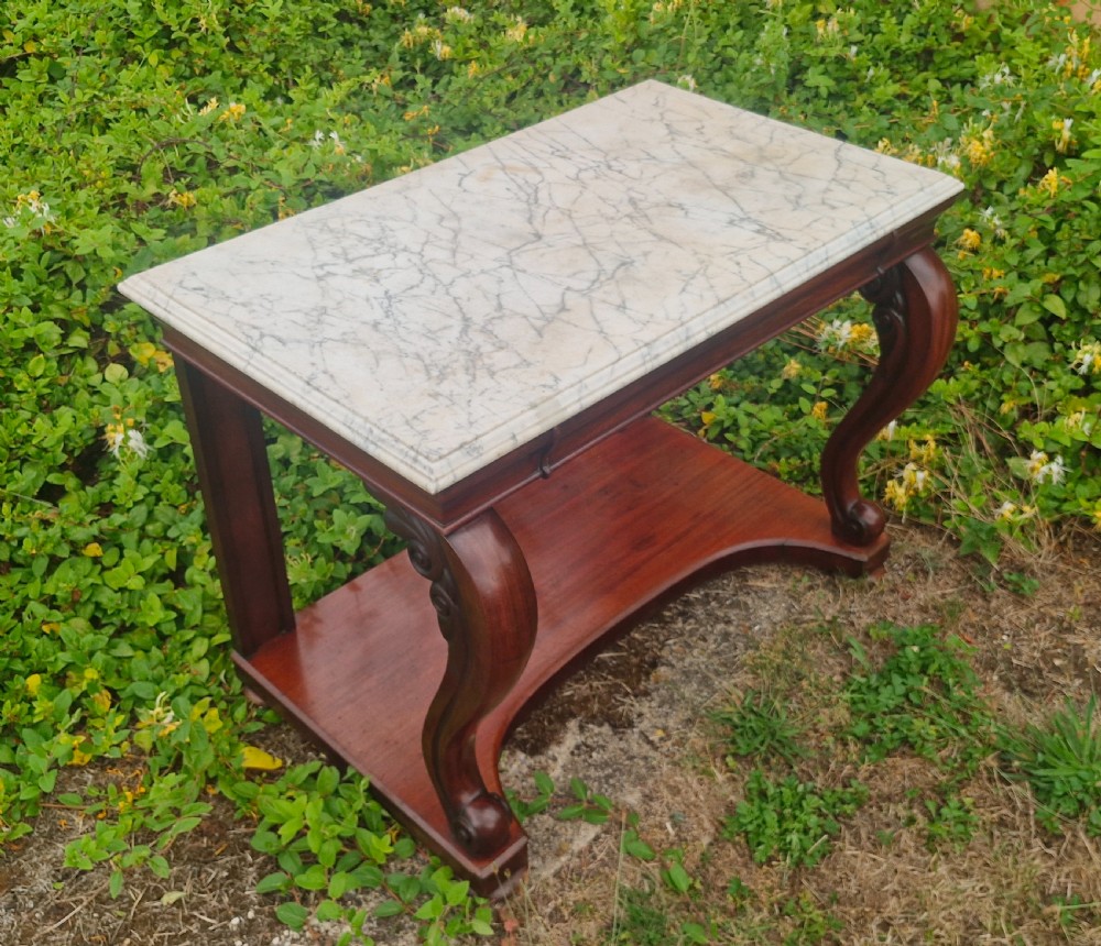 Regency mahogany marble top hall table with all round bevel edge. View VIII