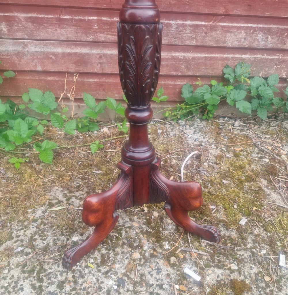 Carved Mahogany torchere plant stand . View III