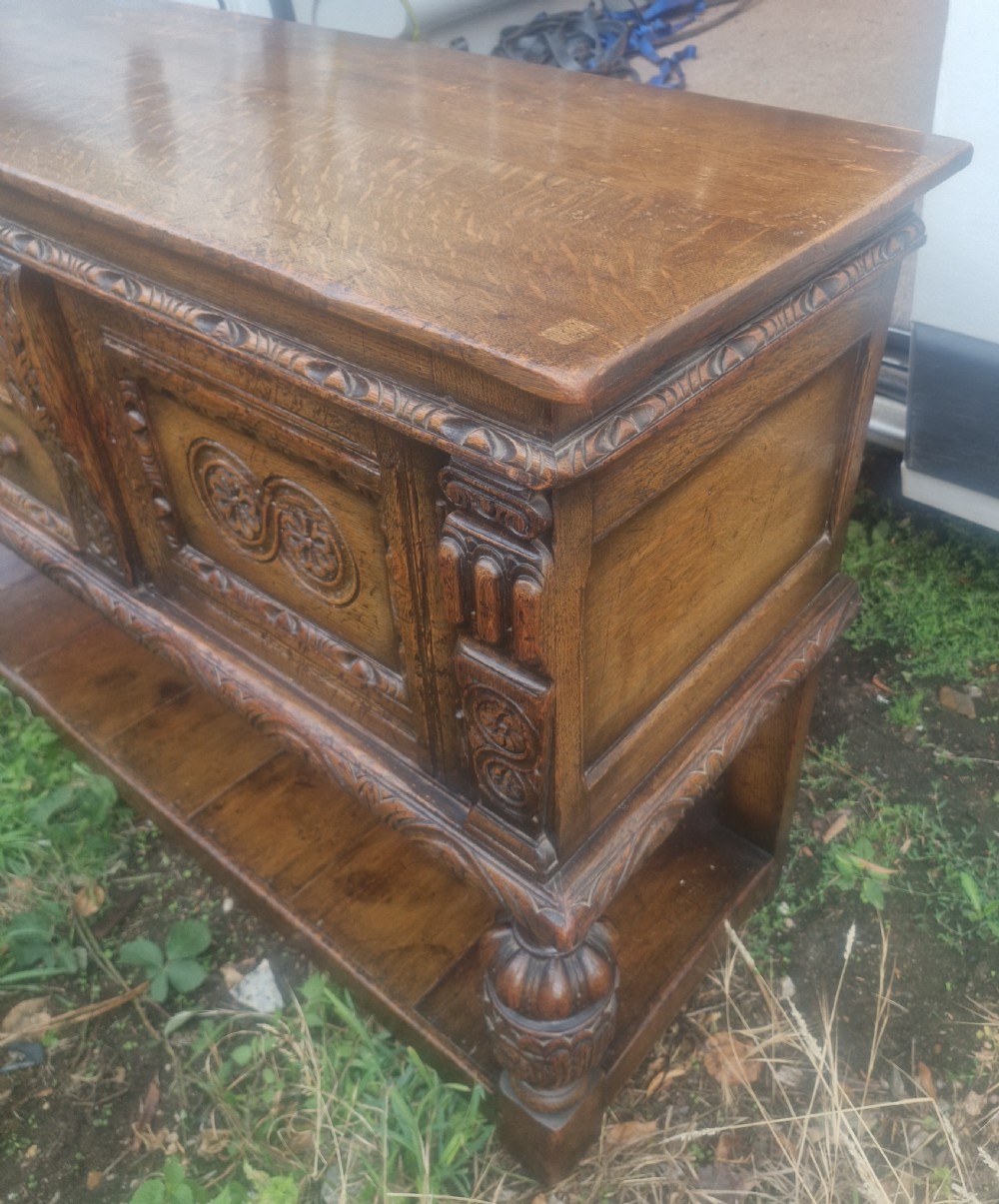 Carved Ipswich oak sideboard.  View IV