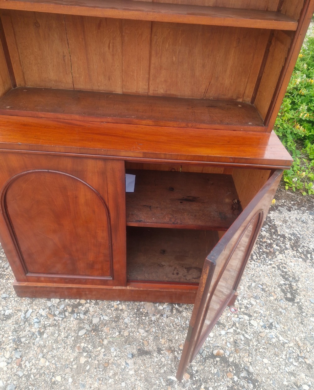 Good practical mid Victorian mahogany bookcase cabinet.  View II