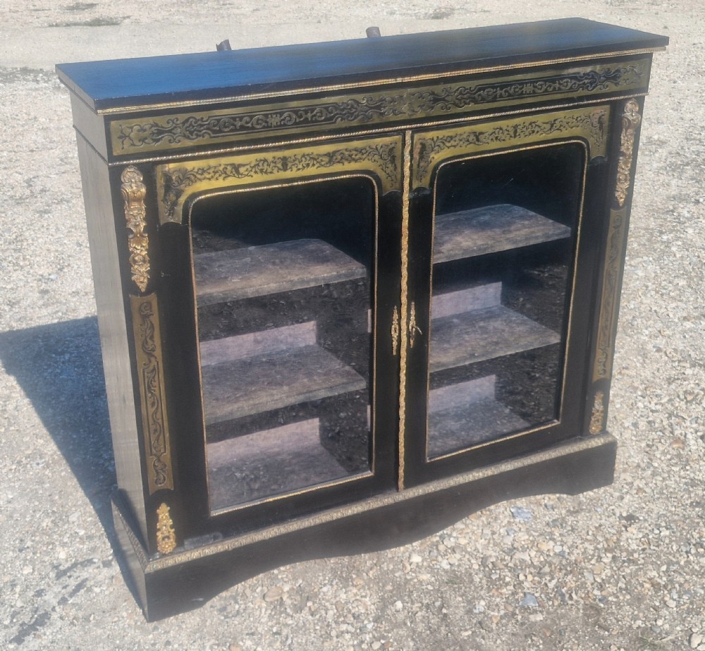 Victorian boulle brass work ebonised 2 door side cabinet. 