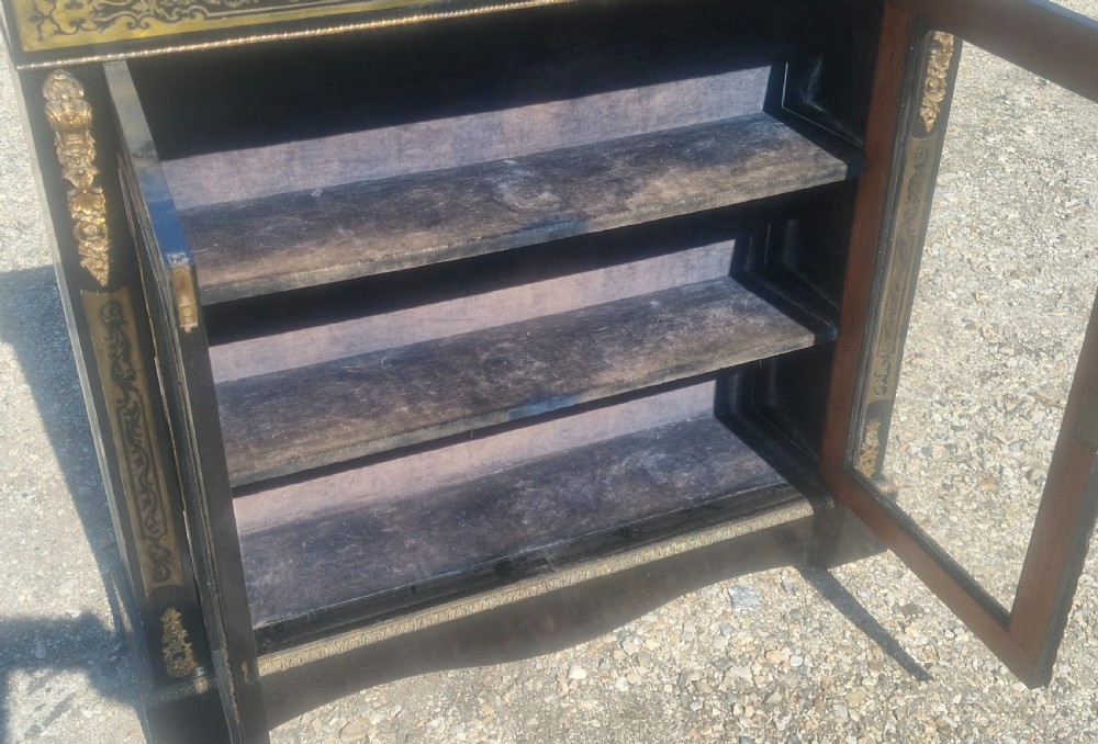 Victorian boulle brass work ebonised 2 door side cabinet.  View III