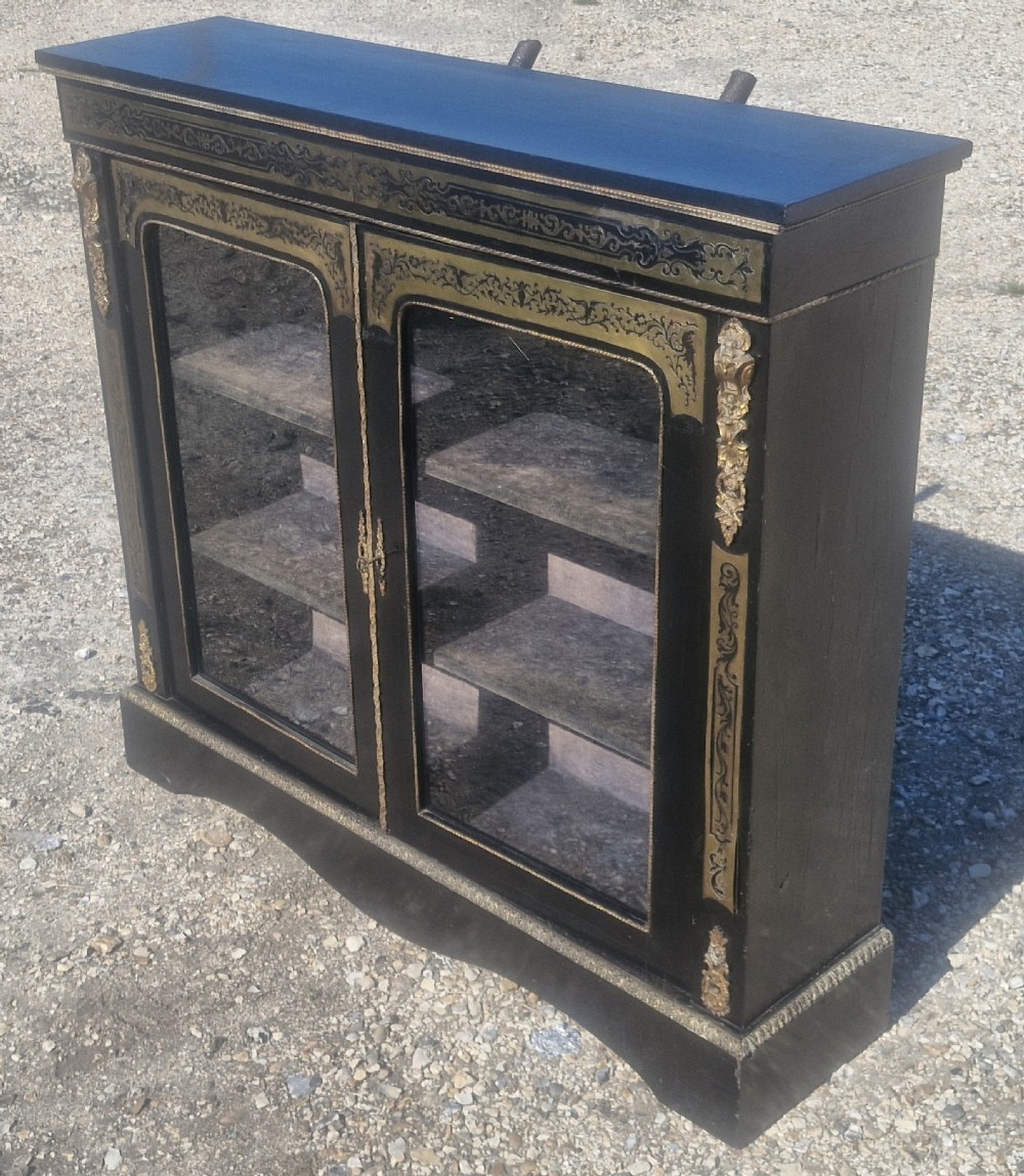 Victorian boulle brass work ebonised 2 door side cabinet.  View V