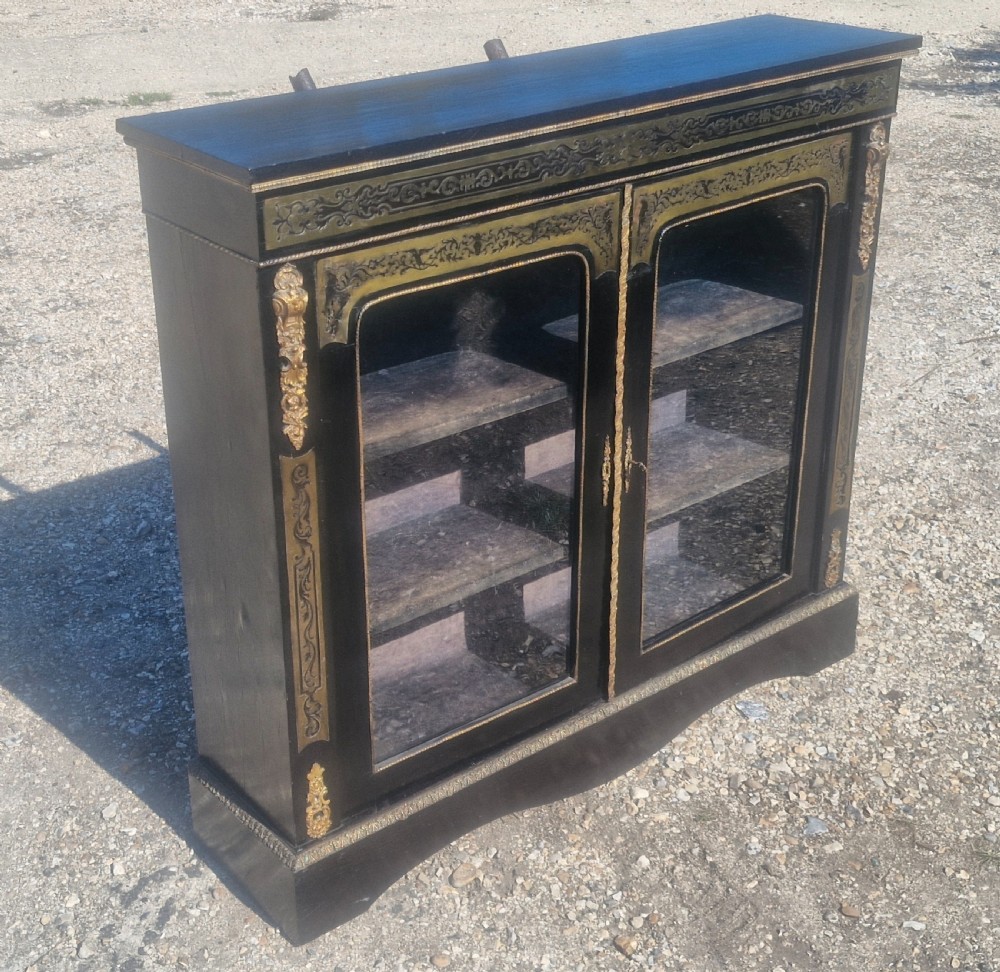 Victorian boulle brass work ebonised 2 door side cabinet.  View VI